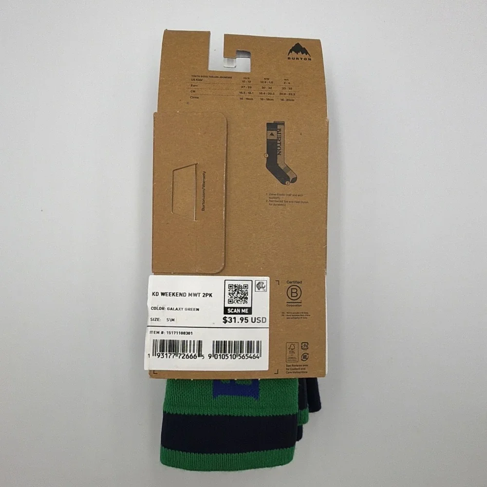 Burton Weekend Midweight 2-Pack Kids Small/Medium (12.5-1.5) Galaxy Green Socks